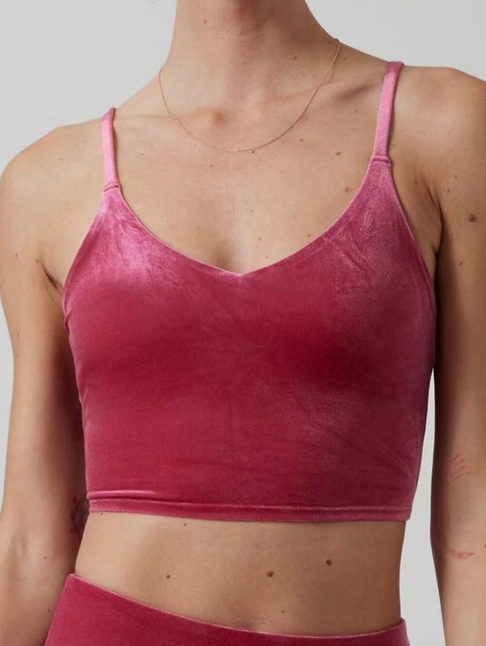 Athleta velvet V-Neck Cropped Cami in Dusty Rose